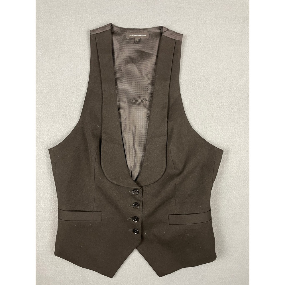 Express Design Studio Shawl Collar Vest Y2K Office Siren Corporate Goth Black XS